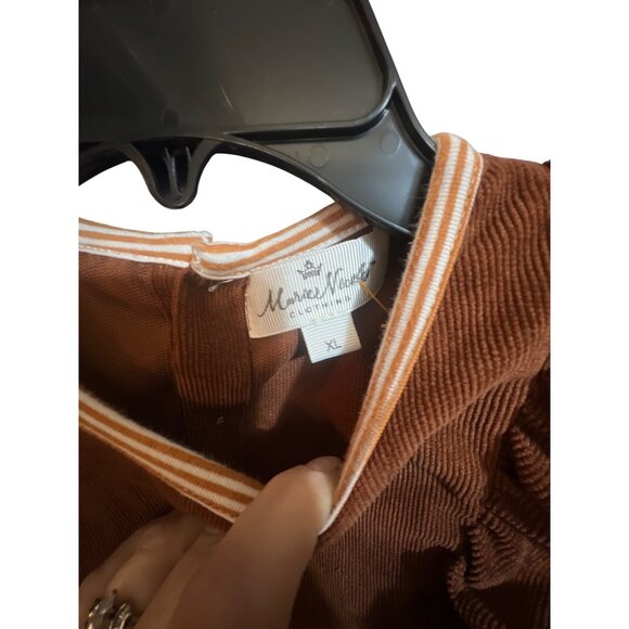 Brown Corduroy Toddler Dress 5 With Striped Sleeves & Tractor Pocket Design By M - Picture 3 of 4